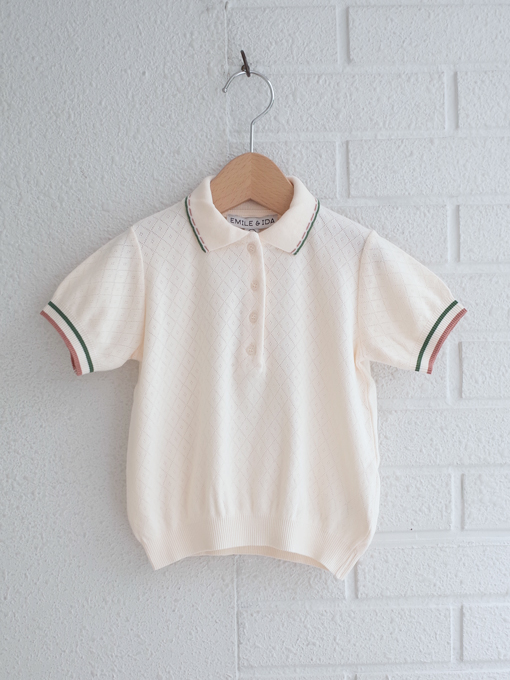 emile et ida kids　エミルーエイダ　Cream pointelle modal polo　ポロシャツ