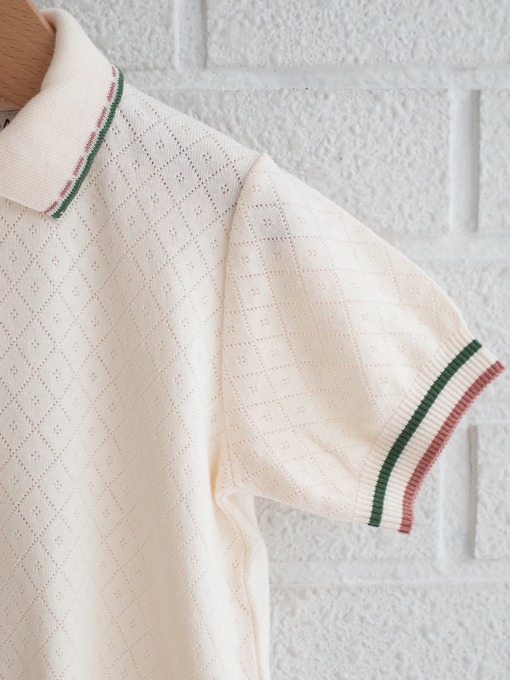 emile et ida kids　エミルーエイダ　Cream pointelle modal polo　ポロシャツ