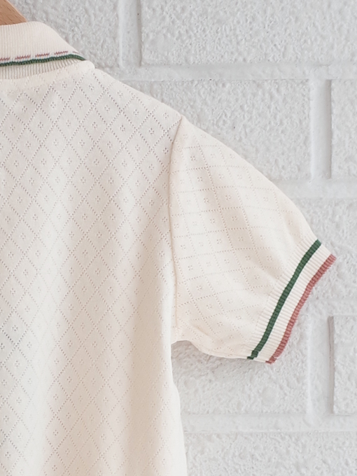 emile et ida kids　エミルーエイダ　Cream pointelle modal polo　ポロシャツ