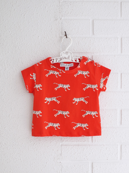 emile et ida　Red tigers organic cotton T-shirt　ボーイズ　タイガープリントTシャツ