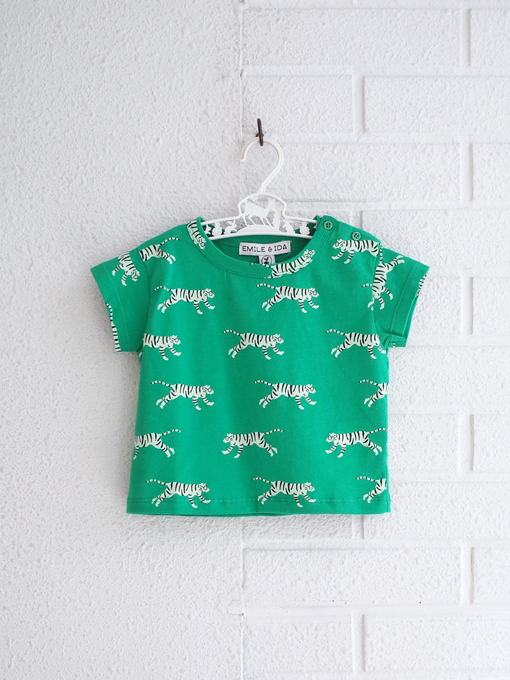 emile et ida　Green tigers organic cotton T-shirt　ボーイズ　タイガープリントTシャツ