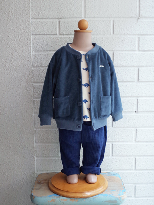 emile et ida　Dark blue plain terry cardigan　パイルジャケット