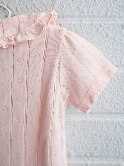 emile et ida kids エミールエイダ　Pink pointelle modal polo PASTEL　針抜きフリルポロシャツ