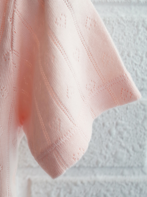 emile et ida kids エミールエイダ　Pink pointelle modal polo PASTEL　針抜きフリルポロシャツ