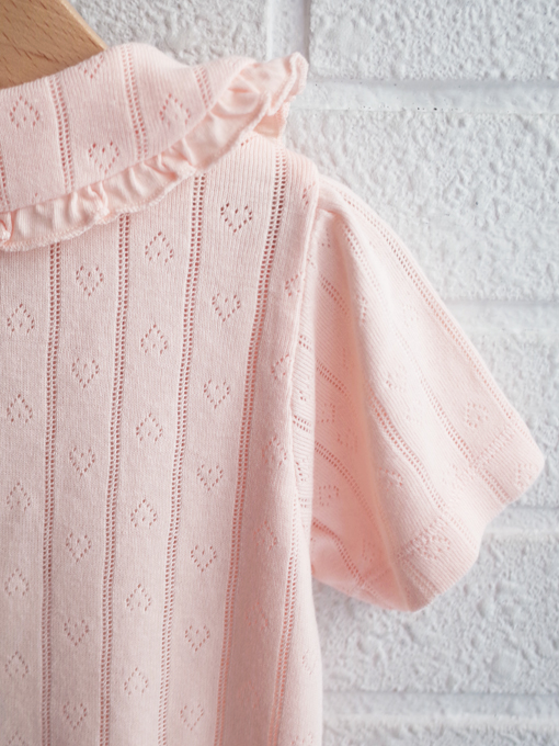 emile et ida kids エミールエイダ　Pink pointelle modal polo PASTEL　針抜きフリルポロシャツ