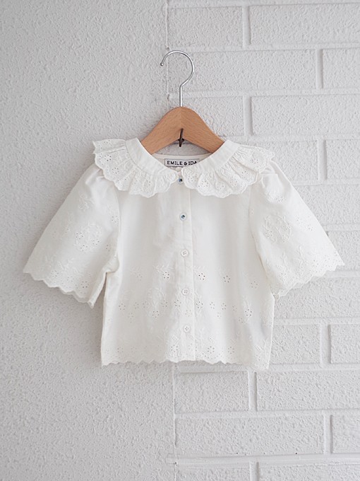 emile et ida White English embroidery blouse ガールズ 刺繍ブラウス