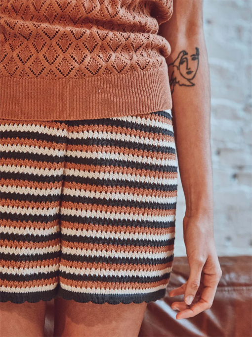 emile et ida woman　エミールエイダ　Knit shorts caramel stripes　ニットショートパンツ