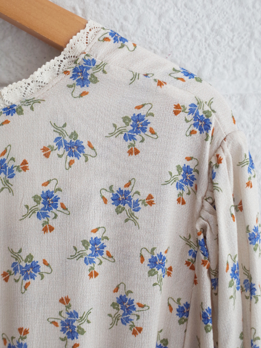 emile et ida woman Ecru long dress with blue flowers