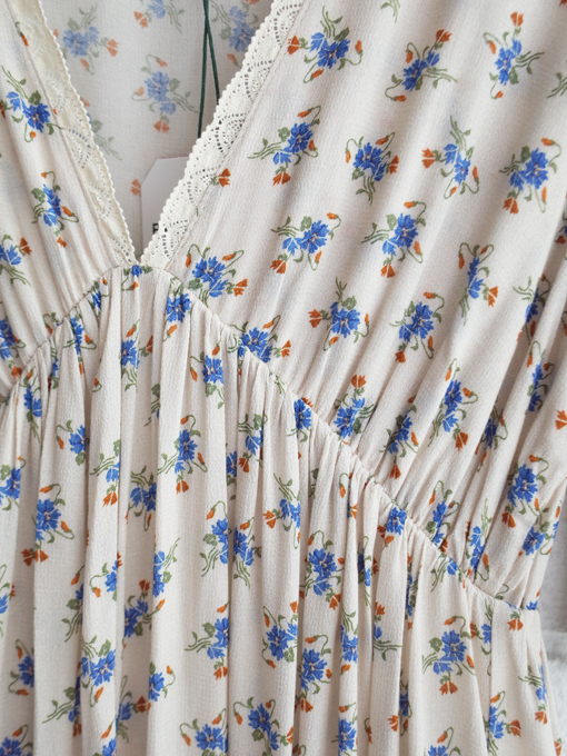 emile et ida woman Ecru long dress with blue flowers
