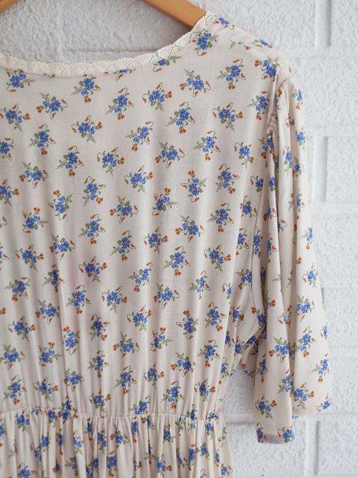 emile et ida woman Ecru long dress with blue flowers