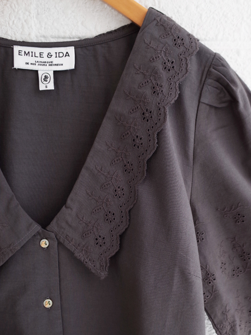 emile et ida woman　エミールエイダ　Asphalt English embroidery Blouse　刺繍ブラウス