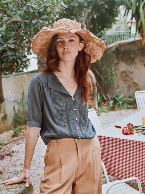 emile et ida woman　エミールエイダ　Vintage asphalt embroidered blouse　刺繍ブラウス