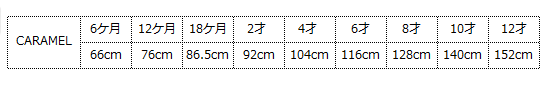 英国ブランド　CARAMEL サイズ表