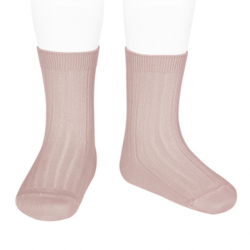 condor　スペインソックスブランド　Basic rib short socks OLD ROSE　リブソックス