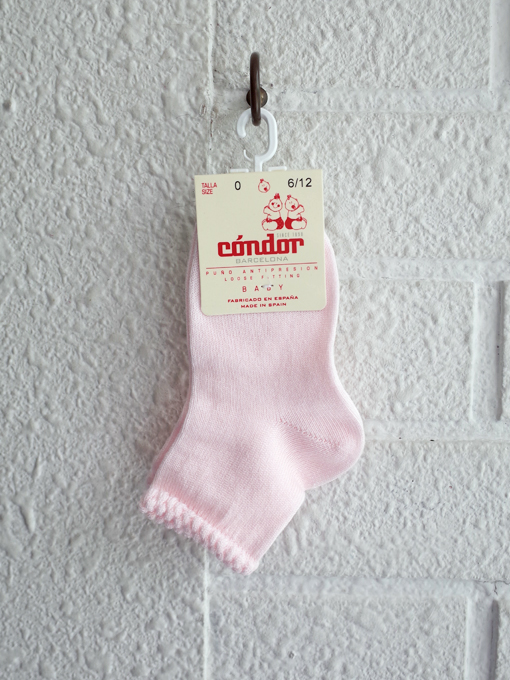 condor　スペインソックスブランド　Short socks with patterned cuff PINK　ベビーソックス