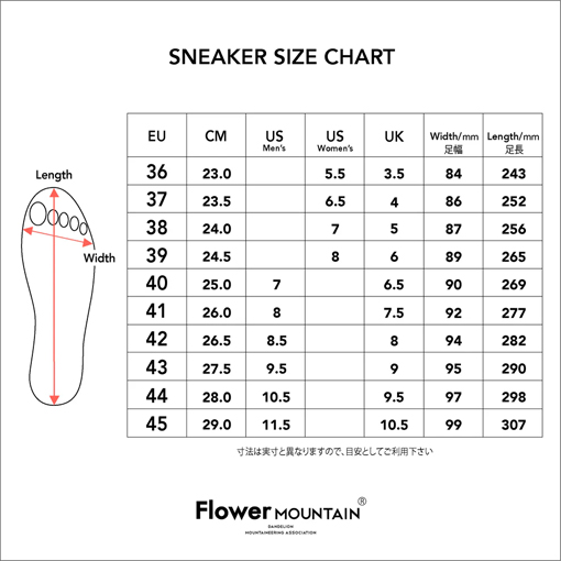 Flower MOUNTAIN　フラワーマウンテン　スニーカー　サイズ表