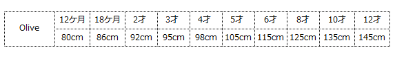 イタリア子供服　OLIVE　オリーブ　サイズ表