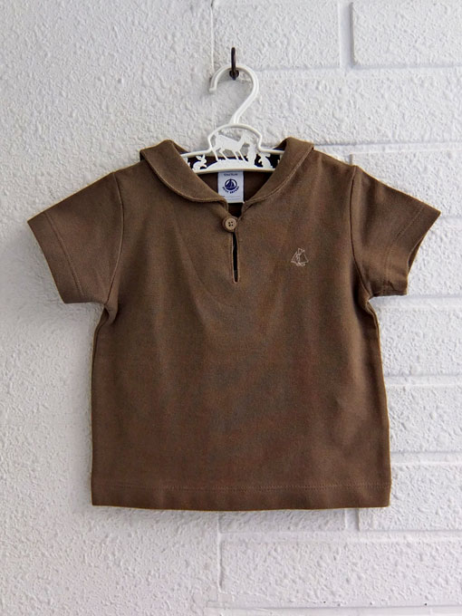 フランス子供服 PETIT BATEAU プチバトー コットンピケ衿付き半袖プルオーバ−