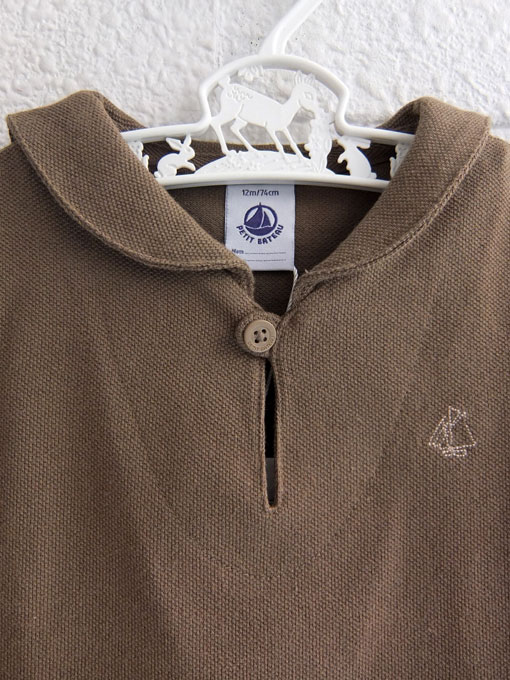 フランス子供服 PETIT BATEAU プチバトー コットンピケ衿付き半袖プルオーバ−